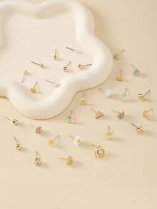 30 件/套时尚耳环，包括心形、星星、水滴、熊、三叶草、雏菊、水钻、仿珍珠设计，简约可爱，多风格女士日常休闲珠宝礼品套装