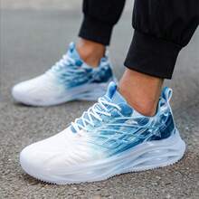 2025 New Breathable Shock Absorbing Sports Running Mesh Casual Chunky Sneakers For Teenagers, Durable For Men - Blue and White - View 2