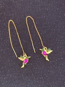 1 对精致蜂鸟设计闪亮合成宝石镶嵌吊坠耳环，优雅可爱风格精致女士礼物 - 蜂鳥耳環 - 查看 3