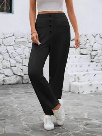 女式阔腿松紧腰运动裤