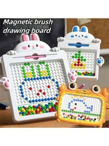 1 pieza Tablero magnético de dibujo para niños - Rompecabezas de arte de puntos coloridos con bolígrafo de estilo, juegos de clasificación de colores y juguete sensorial, forma de cangrejo y conejo, juguete educativo STEM para niños de 3 a 6 años, tableta para dibujar portátil, regalos de cumpleaños para niños y niñas