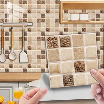 10pcs/Set Self-Adhesive PVC Mosaic Tile Sticker, For Kitchen, Living Room, Bathroom Walls Wallpaper Wall Paper Wall Stickers Room Decor Wall Decor Wall Sticker Kitchen Accessories Kitchen Items Kitchen Decor
