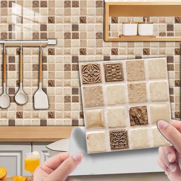 10 Peças/Conjunto Adesivo de Mosaico de PVC Auto-Adesivo, Para Cozinha, Sala de Estar, Paredes de Banheiro, Papel de Parede, Adesivos de Parede, Decoração de Quarto, Decoração de Parede, Adesivo de Parede, Acessórios de Cozinha, Itens de Cozinha, Decoração de Cozinha
