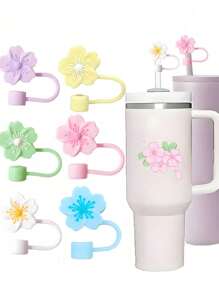 1 pieza/Set de 6 tapas con diseño de flores para cubrir pajitas de 30 y 40 onzas, tapas de silicona reutilizables para pajitas de 10 mm, tapas antipolvo para pajitas, tapas simples para la punta de la pajita, accesorios para tazas, regalo del Día de la Madre