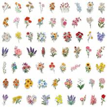 62Pcs Flowers Stickers Pack, Aesthetic Stickers For Suitcase, Journal, Scrapbook, Water Bottle, Laptop, Computer, Skateboard, Notebook,PET Transparent Sticker