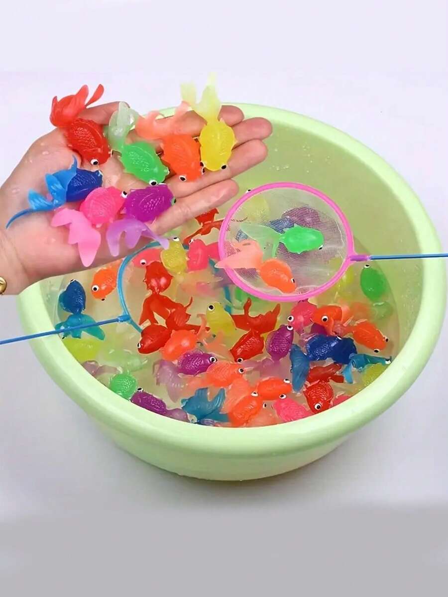 10/20/30/40/50个装彩色逼真TPR软胶金鱼，猫咪用品，漂浮透明室内/室外钓鱼玩具 - 彩色 - 查看 1