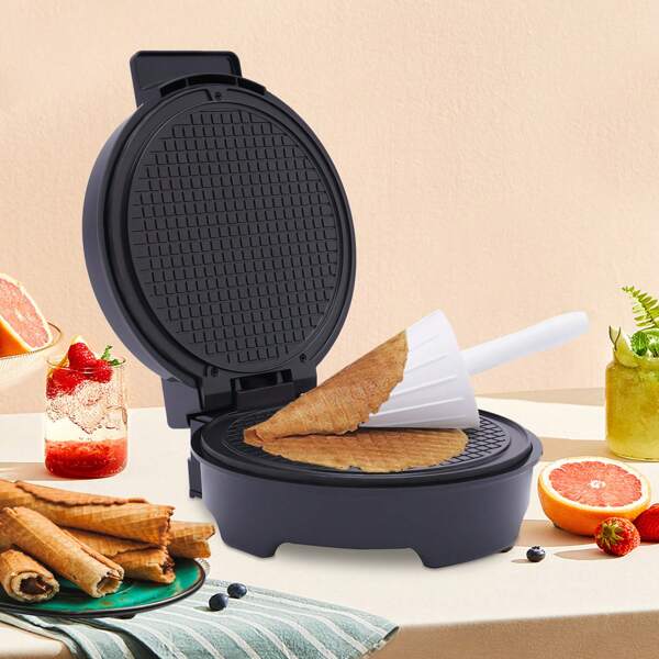 Eatssode Máquina para hacer waffles eléctrica de 1200 W, máquina para hacer rollitos de huevo, máquina para hacer conos de waffle y conos de helado, rango de temperatura: 150-200 °C