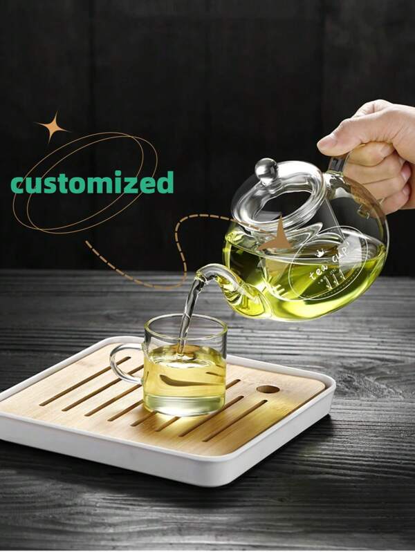 1pc Customizable Glass Teapot Set, Logo/Name Printing Available, With Tea Strainer, Heat Resistant, Borosilicate Glass Cup, 400ml/600ml, Great Gift For Father, Mother, Friends, Colleagues, Suitable For Birthday, Father's Day, Party