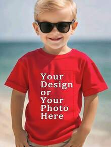 Customized T-Shirt For Young Boy, Suitable For Spring, Summer, Autumn, Can Print Your Family Members Photos, Pets Photos, Life Photos, Memorable Photos