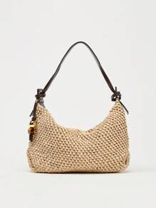2025 New Summer Women Woven Decorative Charm Handbag, Tote Shoulder Bag, Large Capacity