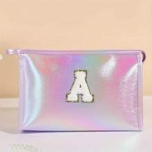 2pcs Letter Laser Makeup Bag, Transparent Jelly Travel Organizer Pouch, Large Capacity High-End Toiletry Bag
