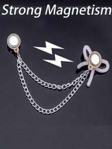 1个/2个多功能合金无缝磁性夹胸针，时尚简约白绿花卉蝴蝶图案，强磁可调节长度，适合秋冬服装，可固定领口、衬衫下摆、袖口、裤腿，也可作为无缝腰带装饰侧扣配饰。 - 彩色 - 查看 7