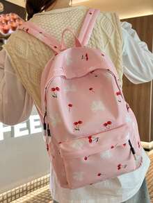 1 Balo học sinh họa tiết nơ/anh đào đơn giản có ngăn đựng máy tính xách tay, chất liệu nylon dung tích lớn, ý tưởng balo đa năng dùng hàng ngày cho bé gái/sinh viên đại học/quý cô/sinh viên mới tốt nghiệp/du lịch/trở lại trường - Hồng - Xem 9