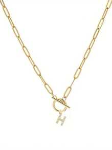 1pc Custom Gold Letter Necklace, Toggle Clasp Design, Sparkling Rhinestone Studded Initial Pendant, Unique Personalized Jewelry To Elevate Your Look, Perfect For Layering