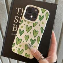 1pc Green Heart Shaped TPU Fashionable Cute Protective Phone Case Compatible With IPhone//