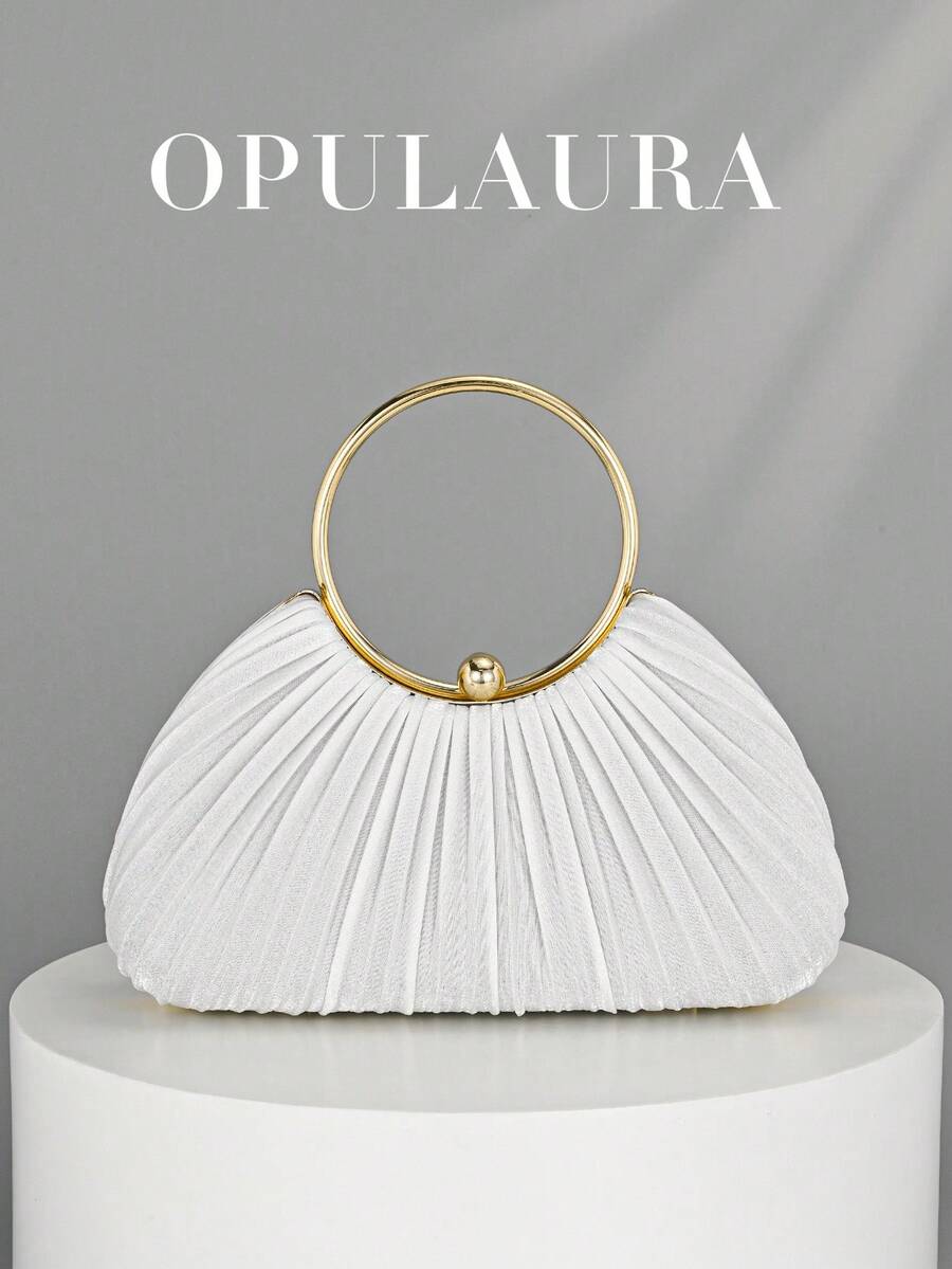 OpulAura Women Metallic High-End Evening Clutch Bag, Luxury Leather Handbag For Banquet, Gala, Party, Wedding, Bride, Bridesmaid, Birthday Dress Accessory, Clutch Bag For Wedding - White - View 1