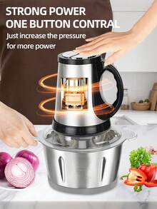 Picadora doméstica LAC actualizada de 3L de capacidad con bloqueo, tazón desmontable de acero inoxidable, 4 cuchillas, doble velocidad, para picar rápidamente carne, condimentos, ajo - Enchufe EU Tipo C(220-240V) - Ver 3