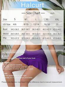 Halcurt Women's High Waisted Ruched Ruffle Swim Skirt With Shorts Tummy Control Tankini Swim Skort Bikini Swimsuit Bottoms - Purple - View 6
