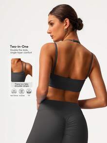Sodalemon 女士双层可调节肩带 Beautyback 运动文胸 - 灰色 - 查看 3