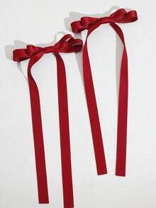 1 Or 2 Ballet-Style Long Ribbon Bow Hair Clips Fashionable And Cute Women's Hair Accessories Suitable Daily Wear On Any Occasion Holiday Gifts, Valentine's Day Gifts, New Year Gifts Women's Hair Accessories Clip-On Hair Clips, Hair Pins, Hair Combs - 粉紅色(兩件套) - 查看 3