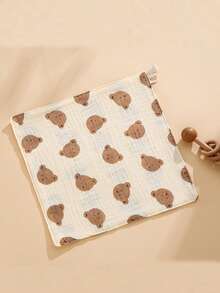 4 件新生儿方形手帕、纱布婴儿面巾、卡通婴儿口水围兜 - 米色 - 查看 3