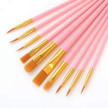 10pcs Vibrant Nylon Hair Paint Brush Set, Plastic Handle Oil/Acrylic/Watercolor/Gouache Painting Brushes, Multi-Color Creative Art Supplies, Suitable For Students, Painting