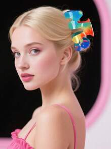 1 pièce Pince à cheveux en forme de M avec design arc-en-ciel de dopamine, clip à cheveux coloré et frais, accessoire de cheveux élégant pour femme, pince à cheveux d'été