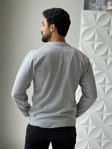 Men's Knitted Sweater With Braids, Round Neck, Long Sleeves And Comfortable Fit, Moda Inveno Rosana Malhas - 灰色 - 查看 2