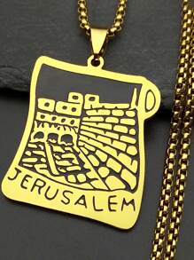 Colar com pingente de pergaminho da Cidade Santa de Jerusalém, feminino e masculino, em aço inoxidável, dourado, joia cristã islâmica