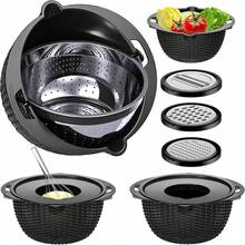 4-1 Colander With Bowl Set - Pasta Strainer - Colander For Kitchen - Strainers And Colanders Rice Strainer Fruit Cleaner Veggie Wash Sink Strainer Kitchen Essentials - Black - Black and White - View 1