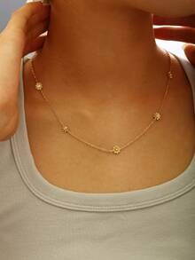 TONSI 1 chiếc dây chuyền mặt dây chuyền hình hoa cúc bằng thép không gỉ mạ vàng 18K, sang trọng, quyến rũ, cổ điển, tối giản, thời trang, retro cao cấp, phù hợp cho mùa hè, kỳ nghỉ, du lịch, công sở, mặc hàng ngày, tiệc tùng, tụ họp dành cho phụ nữ. - Vàng - Xem 4