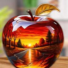 1pcs2D Flat Thickness 0.3 Cm Crystal Apple Creative Home Living Room Desktop Decoration, Colorful Acrylic Vibrant Bohemian Style, Collected Statues, Desktop Plaques, Suitable For Living Room, Bedroom, Study And Office Decoration
