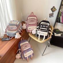 2022 新しい女性の韓国語バージョン原宿インスタイルコントラストカラー中学生バックパックファッション学生バックパック学生スクールバッグ - 紫のトランペット - チェックする 4