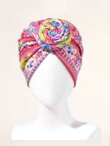 1 件女士印花头巾，轻奢非洲风格头巾帽，重要场合佩戴头巾 - 彩色 - 查看 17