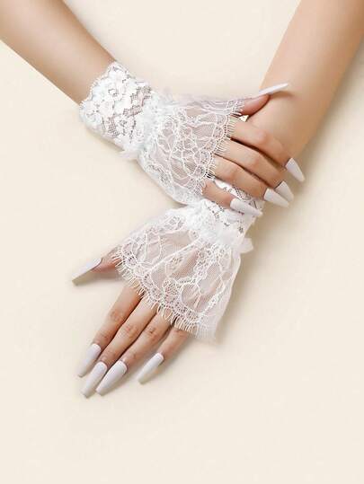 1 Pair Lace Arm Sleeves, Women's Spring/Summer Fake Sleeve, Lace Wrist Cuff, Elastic Decorative Wristband, Half Finger Gloves, Flared Cuff