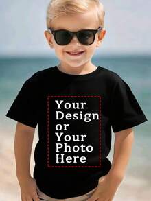 Customized T-Shirt For Young Boy, Suitable For Spring, Summer, Autumn, Can Print Your Family Members Photos, Pet Photos, Various Life Photos, Customized Commemorative Photos