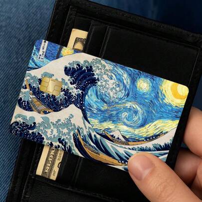 1/2/5pcs Blue Waves Pattern Card Sticker Bank Card Sticker, Funny Meme Debit/Credit Card Skin,Suitable For Credit Card,Bridesmaids Quote, Transit Card Decoration,Durable, Scratch-Resistant, Fingerprint-Proof Card Sticker,Back To School,School Supplies,Colorful & Creative Designs, Artistic Sticker
