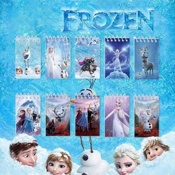 Disney 10 pezzi, Frozen, quaderni a spirale mini a tema principessa Elsa e alci - design carino a fumetti, finitura liscia, planner e diario scolastico unisex. Sfondo bianco e divisori interni con colori casuali.