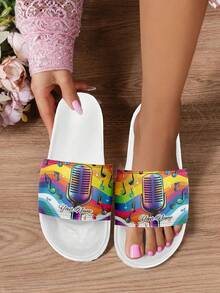Custom Microphone Slippers,Personalized Flip Flops With Your Name, Perfect Gift For Music Festival, Unique Design For Comfortable & Stylish Wear - Multicolor - View 5