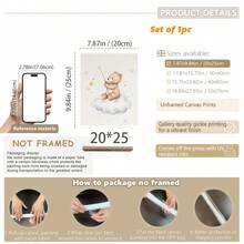 1件婴儿房墙饰。泰迪熊主题儿童房墙画，月亮星星图案儿童房装饰画，可爱小熊气球海报，儿童房装饰，婴儿礼物，复古可爱励志海报，儿童礼物。女孩房装饰，游戏室装饰，幼儿房墙饰。 - 彩色 - 查看 12