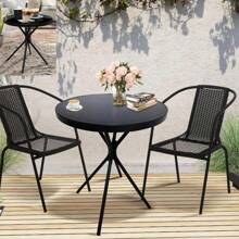 Small Outdoor Patio Side Table, Metal Bistro Table Round With Tempered Glass Tabletop, Compact Coffee Desk, Weather Resistant Portable End Table, Black