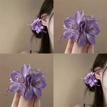 1 件紫色茉莉花仿花发夹，浪漫紫色茉莉花氛围侧刘海夹，适合摄影，温柔优雅的发饰，扁平爪夹，爪夹，发夹，发夹，发夹 - 彩色 - 查看 10
