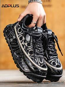 AoPlus Men's Classic Black Comfortable Sports Sneakers, Stylish Outdoor Lace-Up Leather - Spliced Thick - Soled Street - Style Casual Shoes - 黑色 - 查看 4