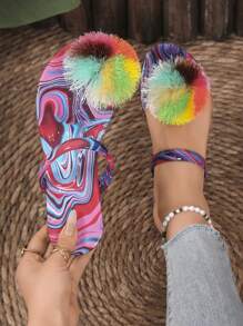Sandalias planas de mujer cómodas, chanclas casuales de dedo tipo clip de colores múltiples, sandalias planas, estilo estudiante de diapositivas simples