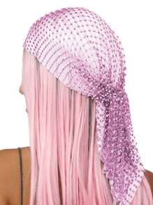 1 peça 45 cm Bandana para cabelo feminino, lenços de com strass para chapéus, lenço de rede de pesca