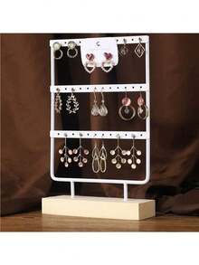 1pc Dual-Door Detachable Jewelry Display Stand, Wooden Base Holder For Earrings, Necklaces, Pendants, Tabletop Organizer, Ideal For Gift Or Business Use Valentine Day Back To School,Holiday Essentials,Jewellery,Storage,Bedroom - Log Base + Single Rod Double Door - View 10
