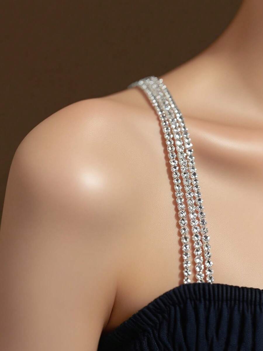 2 件水钻肩带装饰性胸罩肩带，可调节女士新娘内衣配饰，适合狂欢