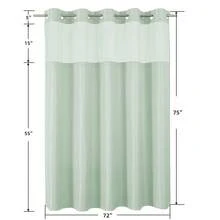 No Hook Shower Curtain With Snap In Fabric Liner, Waffle Weave Heavy Duty Thick Shower Curtains With Mesh Top Window, Hotel Style Waterproof Bathroom Curtain Set, Mint Green - 薄荷綠 - 查看 4