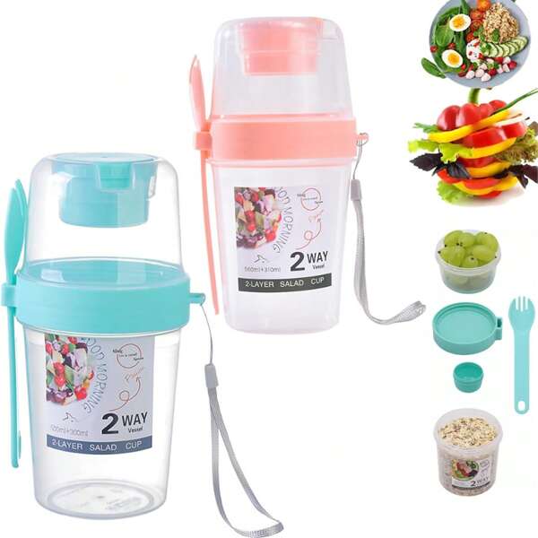 1 Piece Salad Cup Container Salad Shaker Cup, Picnic Salad Cup, Salad Dressing Rack For Lunch Outing, With Sauce Box Bracket And Portable Fork Spoon School Supplies Back To School School Essentials School Stuff