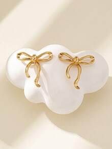 一对日常时尚前卫的轻盈奢华精致百搭优雅高端精致小巧的蝴蝶结形女士耳环，完美作为送给女朋友或女儿的浪漫优雅礼物，适合日常休闲穿着、派对和特殊场合 - 蝴蝶結耳釘 - 查看 2